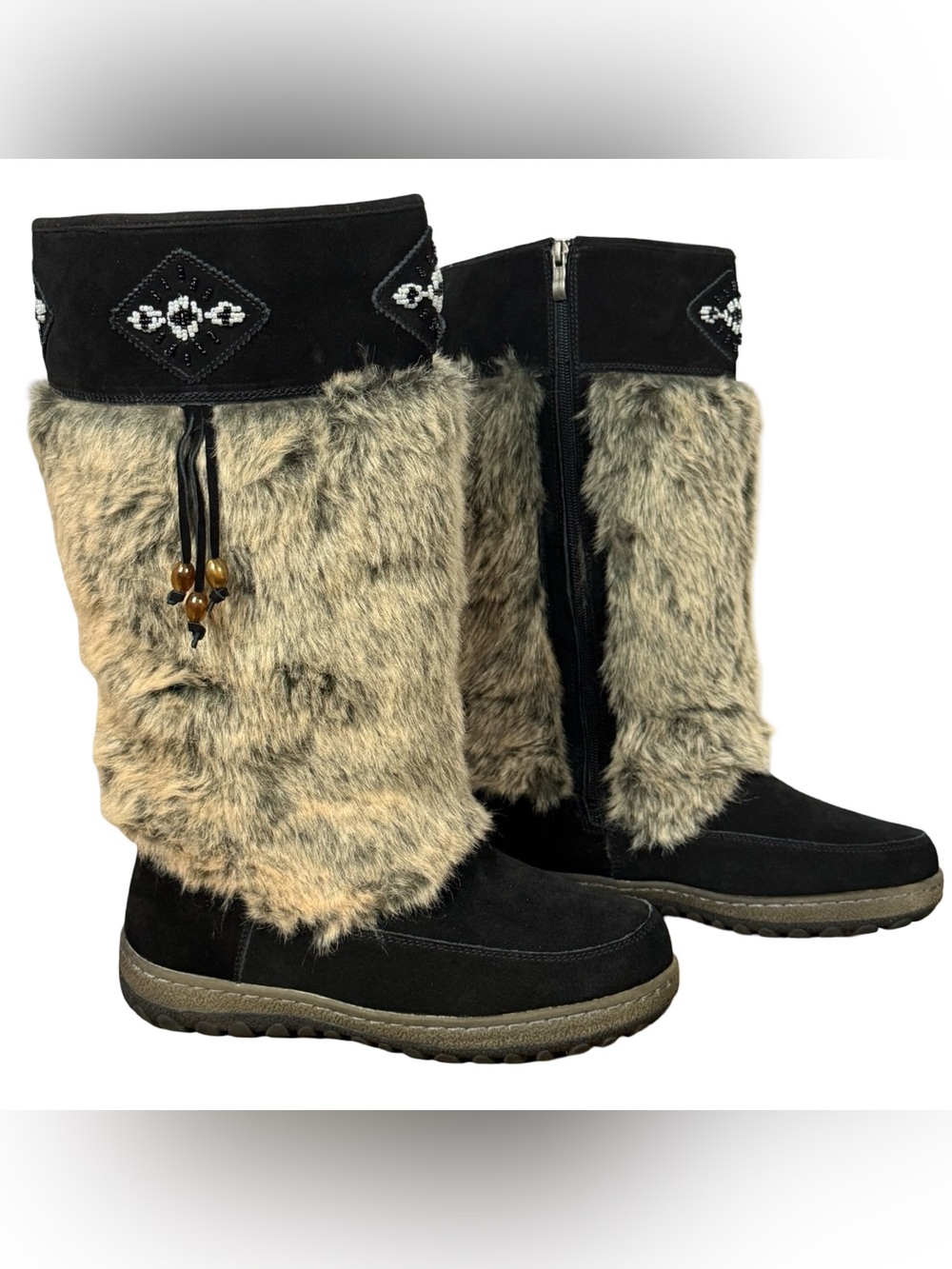 Wanderlust Nika Women's Black Suede Faux Fur Winter Snow Boots Size 11
